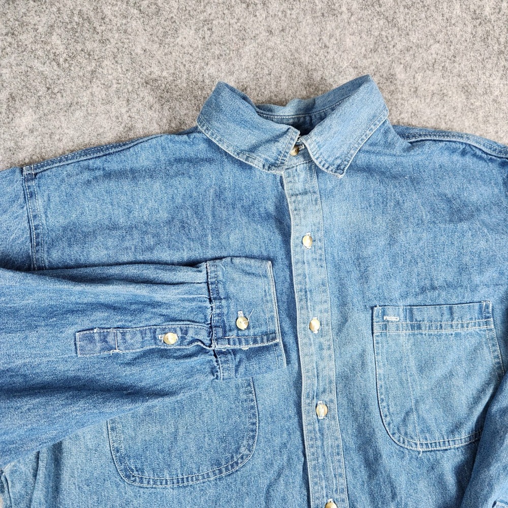 VTG 90s Marlboro Shirt Men XL Blue Denim Adventure Team Western Red Tab USA LS